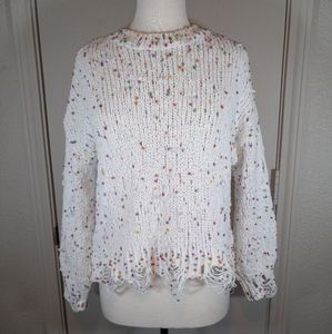 Timing White Distressed Sweater